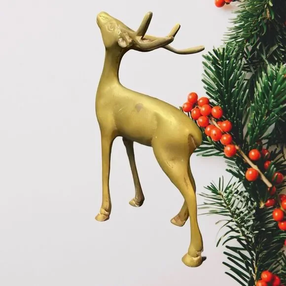 Vintage Brass Deer Figurine Buck 6.5 Inches Unbranded Heavy Rudolf Winter Decor - Picture 3 of 11